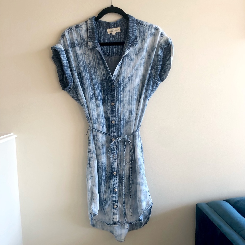 Stonewash Chambray Printed Button-down Shirt Dress